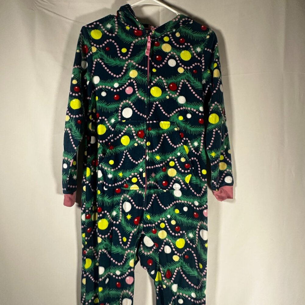 Cat & Jack Christmas Tree Print Fleece One Piece Pajamas XL 14
